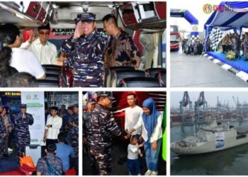 Tentara Nasional Angkatan Laut (AL) Berangkatkan Masyarakat Mudik Gratis Jalur Darat Dan Laut Serentak
