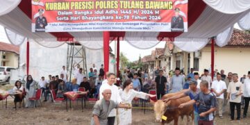 Polres Tulang Bawang Sembelih Belasan Hewan Kurban di Momen Hari Raya Idul Adha 1445 H