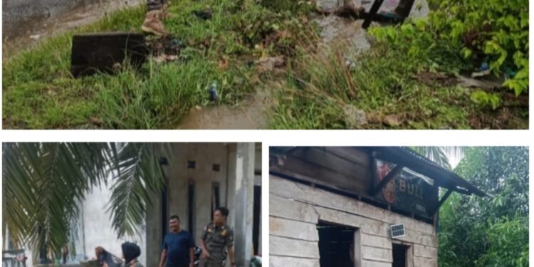 SATPOL PP Rohul Lakukan Peninjauan dan Aksi Gotong Royong di Lokasi Terdampak Banjir Desa Langkitin